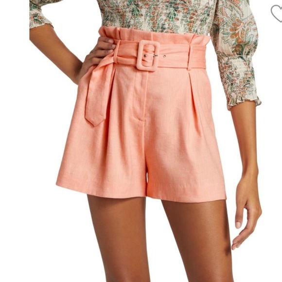 NWT Veronica Beard Ashford Belted Shorts in coral Size 14 linen Paper Bag